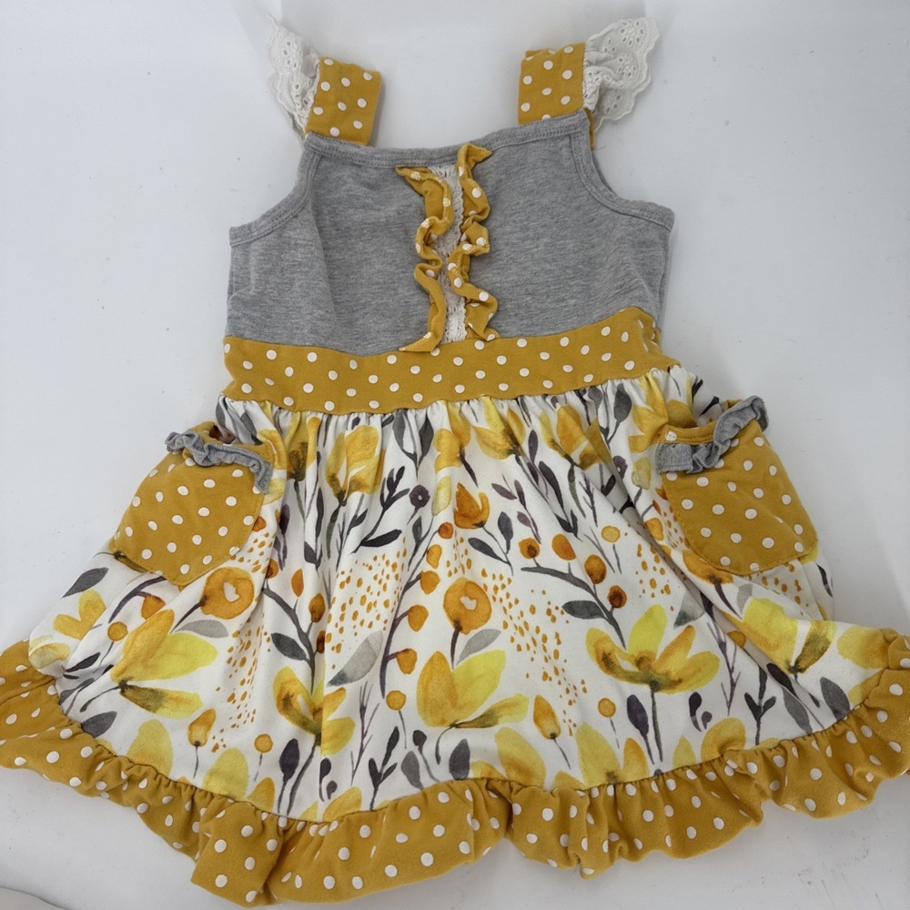 Honeydew‎ Girl's Floral & Polka-Dot Dress ruffles & Lace Trim Yellow Gray Orange